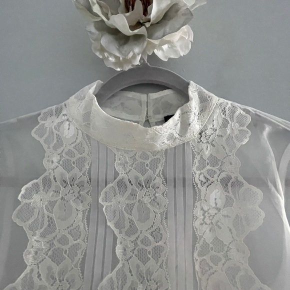 White House Black Market Blouse Women’s Sheer Organza Lace Vtg Style Top Sz 4 - Picture 3 of 10